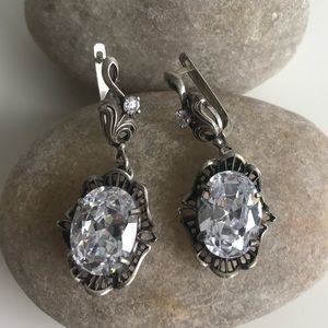 Silver Handmade Drops Earrings with Crystal Stones